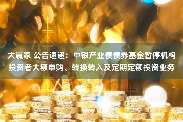 大赢家 公告速递：中银产业债债券基金暂停机构投资者大额申购、转换转入及定期定额投资业务